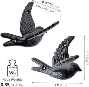 Gancho de pared de metal negro con forma de pájaro, colgador decorativo de 3.4 pulgadas para jardín, entrada o abrigos - Product Image 5