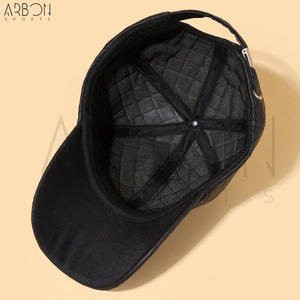 Premium Black Quilted Stylish Diamond Pattern Fashionable Streetwear Outdoor Casual Adjustable <b>Waterproof</b> Pu Leather <b>Caps</b> - Product Image 6