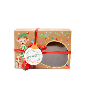 Custom <b>Christmas</b> Kraft <b>Gift</b> <b>Boxes</b> with Window Ribbon for Cookies Candy Bakery Packaging - Product Image 1