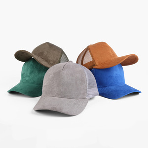 Fashion <b>Vintage</b> Solid Color Suede Trucker Hat 5-panel Breathable Mesh Snapback Baseball <b>Cap</b> for Outdoor Golf Fish - Product Image 4
