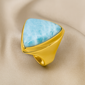 Handcrafted Triangular Blue Larimar Gemstone <b>Ring</b> 925 Sterling Silver Rose <b>Gold</b> Plated Bezel Set Statement <b>Cocktail</b> Jewelry Gift - Product Image 2