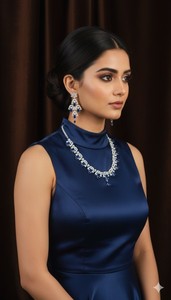 Elegant Emerald Cut Blue Crystal <b>Choker</b> Set Geometric Pattern American Diamond Chandelier Earrings Set Fine Party Wear Jewelry - Product Image 2