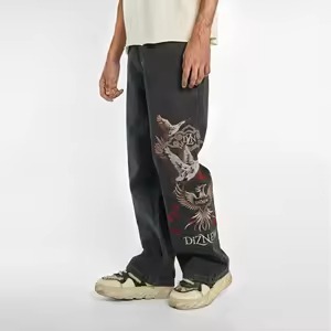 Autumn/Winter Men's Sweet Ripped Zipper <b>Drop</b>-<b>Crotch</b> Knitted Breathable Midweight <b>Jeans</b> Regular Fit Street Life Lip Casual - Product Image 3