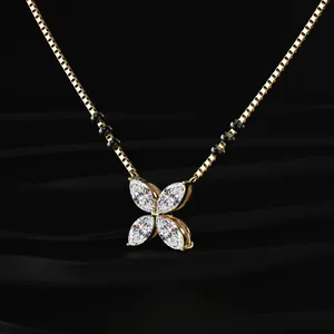 Pendentif Mangalsutra en Or avec 4 Diamants CVD de laboratoire taille Marquise, Couleur D-E, Certifié IGI, Clarté VVS-VS, pour Fiançailles, Mariage et Fêtes - Product Image 3