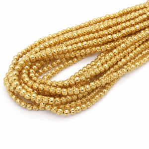 3mm Gold Ribbed Glass Beads for Jewelry Making Round Metallic Trade Beads Craft Supplies Bulk Strand - Product Image 1