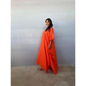 Vestido Kaftán Largo de Color Sólido para Mujer, Ecológico y Natural, Cuello en V, Corte Holgado, Manga Corta, Ropa de Verano para Resort - Product Image 3