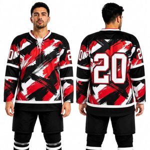 Maillots de hockey sur glace professionnels Urban Red Digital Camo, anti-boulochage, de qualité supérieure, pour équipes, sublimation. - Product Image 6