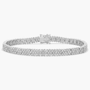 Luxury Natural Diamond Flower Link Round Brilliant Cut Tennis <b>Bracelet</b> in White Gold - Product Image 1