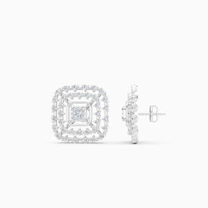 Pendientes de Flor Clásicos de Lujo Chapados en Rodio y Oro de 10K con Zirconia Roja de Corte Cojín y Detalles de Diamantes, Joyería Romántica Unisex, Regalo Ideal - Product Image 5