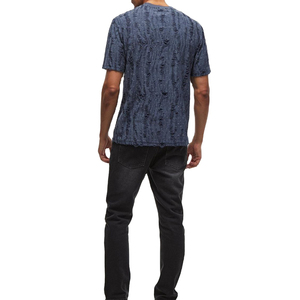 เสื้อยืดโอเวอร์ไซส์แขนสั้นผู้ชายสไตล์ฮิปฮอปผ้าฝ้าย 100% ซักแบบวินเทจสองชั้น ทรงหลวม ดีไซน์ขาดๆ แบบเรียบง่าย เป็นมิตรกับสิ่งแวดล้อม - Product Image 2