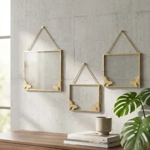 Artisan Design Brass Metal Rectangle Hanging Photo <b>Frame</b> with Butterfly Decor Wall Mount Pf1129c - Product Image 3