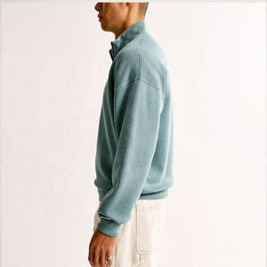 Men's Light Blue <b>Quarter</b> <b>Zip</b> Sweatshirt Regular Fit Stand Collar Casual Autumn Wear Cotton Fleece Knitted Solid Design - Product Image 4