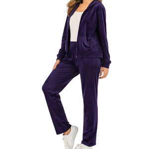 Ensemble de survêtement deux pièces vintage à carreaux en velours respirant et écologique pour femme avec sweat à capuche et pantalon de jogging - Vente en gros personnalisée - Product Image 5