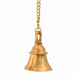Campana de templo decorativa de latón con acabado dorado para templo, mandir y rituales espirituales. - Product Image 1
