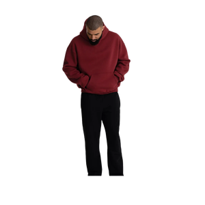 Sudadera con Capucha Roja para Hombre, Corte Holgado, Color Sólido, Felpa de Algodón, Estilo Casual, Diseño con Bolsillos, Estilo Otoñal - Product Image 5