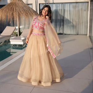Emerald Ivory Gold Embroidered Lehenga Choli with <b>Jacket</b> 3-Piece Traditional Indian <b>Bridal</b> & Party Wear - Product Image 1