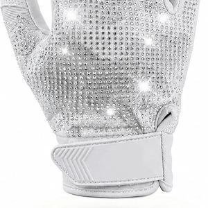 Gants de football américain à doigts entiers en strass, en polyester, imprimé pailleté blanc, antidérapants, avec fermeture auto-agrippante et sangle de poignet réglable - Product Image 3