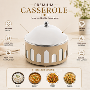 Casserole de luxe en acier inoxydable doré à double paroi isolée avec couvercle décoratif en forme de dôme, bol de service de qualité alimentaire pour la maison - Product Image 5