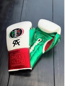 ถุงมือชกมวยหนังวัวแท้สีขาว แดง เขียว ยี่ห้อ Professional No Boxing No Life รุ่น Canelo สำหรับผู้ชายและผู้หญิง สไตล์เม็กซิกัน แบบผูกเชือก - Product Image 4