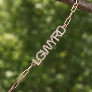 Customized Women's Luxury Name initial Diamond <b>Pendant</b> with paperclip Chain 14K 18K <b>Solid</b> <b>Gold</b> High Quality Lab Grown Diamond - Product Image 3