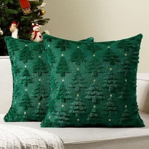 Fodere per Cuscini Natalizi 3D Ricamate in Pelliccia Sintetica 45x45 cm Set da 2, Copricuscini Decorativi Invernali con Albero di Natale per Arredamento - Product Image 1