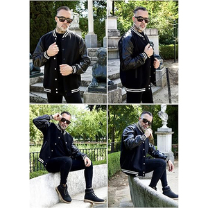 Chaqueta Varsity para Hombre, Talla Grande, Negra, Poliéster, Casual, Otoño, Corte Regular, Cuello Camisero, Cierre de Botones, Color Sólido - Product Image 6
