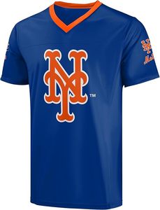<span class=keywords><strong>Camiseta</strong></span> de Cuello en V Azul Rey de los New York Mets con Ribete Naranja y Logotipo, Material de Poliéster, Diseño Deportivo Resistente - Product Image 2