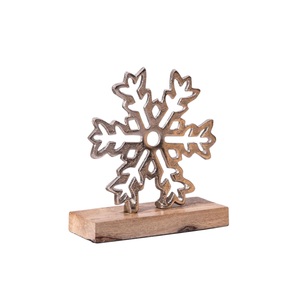 Décoration de Noël en métal en forme de flocon de neige, artisanat traditionnel sur base en bois - Product Image 6