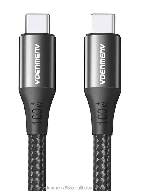 PD100W Type-C to Type-C Fast Charging Cable 6.0MM OD Black Data Sync Cable for Phones Laptops