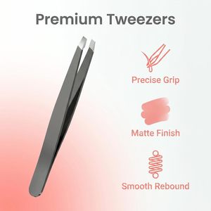 Ensemble de pinces à sourcils courbées en acier inoxydable sans soudure, étui en PU, pointes inclinées, pinces de précision durables, classiques - Product Image 4