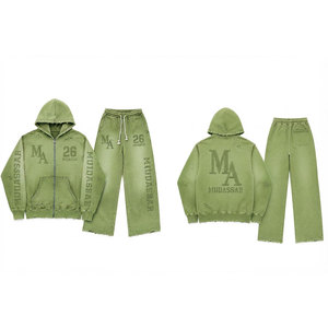 Conjunto de chándal Mudassar con efecto lavado ácido y cuentas, de algodón y poliéster, sudadera con capucha y joggers de corte holgado, 380 g/m², estampado casual por transferencia térmica - Product Image 5