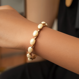 Stainless Steel Oval Pearl Cuff Bangle-Trendy Fashion Jewelry Gift - Product Image 3