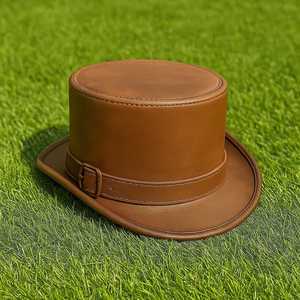 Premium Quality custom Handmade Brown Leather <b>Top</b> Hat Steampunk Cosplay Burning Man Victorian Style - Product Image 5