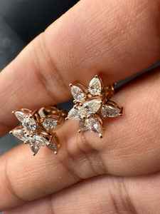 Pendientes de flor con diamantes cultivados en laboratorio, corte pera y marquesa, para mujer, oro macizo de 14K, regalo de aniversario para ella, joyería personalizada - Product Image 2