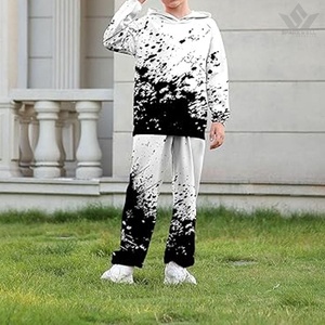 Unisex Black <b>White</b> Paint Splatter Hooded Tracksuit Set Pullover Hoodie and <b>Jogger</b> Pants Casual Streetwear Sweat Suit for Autumn - Product Image 6