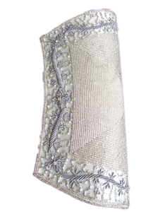 Handmade Beaded <b>Clutch</b> Evening <b>Bag</b> With Floral Embroidery White Party Accessory - Product Image 4