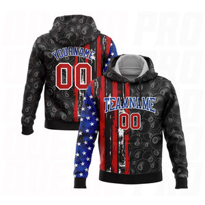 Sudadera con Capucha Deportiva Personalizada con Bordado 3D de la Bandera Americana en Negro, Rojo y Azul Rey para Billar y Snooker - Product Image 1