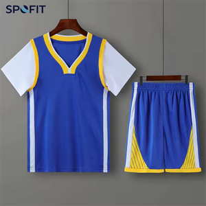 SPOFIT ชุดเสื้อบาสเก็ตบอลผู้ชายสีน้ำเงินสีเหลืองคอวีกางเกงขาสั้นโพลีเอสเตอร์แห้งเร็วเสื้อแขนกุดชุดกีฬาฤดูร้อน - Product Image 6