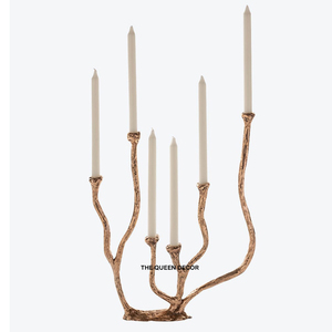 Candelabro de 6 Brazos de Calidad Increíble, Elegante y Moderno, de Aluminio Dorado, con Base de Concreto, Portavelas Único - Product Image 1