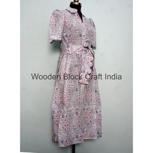 Robe décontractée en tissu 100% coton pour filles, femmes, dames, mi-longue, confortable, coupe évasée, col en V, manches courtes, robe formelle, imprimé floral, élégante - Product Image 5