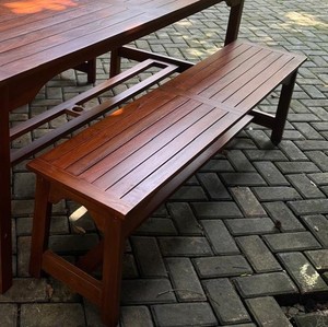 Garden <b>Set</b> 1 <b>Dining</b> Table & 2 <b>Bench</b> Solid Teak Wood Natural Finish for Outdoor Use Seating 4 - Product Image 3