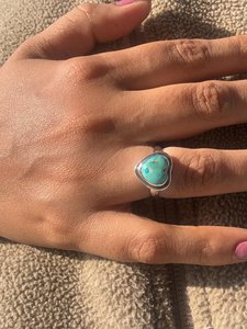 925 Sterling Silver <b>Turquoise</b> Heart <b>Ring</b> Handmade Minimalist <b>Ring</b> for Women Jewelry Gift - Product Image 5