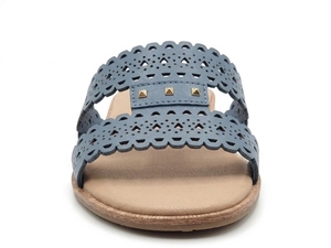 Sandalias Planas de Cuero Genuino Azul para Mujer, Marca Dlords, Punta Abierta, Deslizables, Transpirables, con Amortiguación de Aire, Diseño Floral, Antideslizantes - Product Image 3