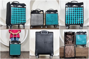 Latest Pattern 2026 Hand Tooled Cowhide Leather Checkered Luggage Bag Handmade Western Style Travel <b>Suitcase</b> with Spinner Wheels - Product Image 3