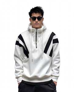 <b>Men's</b> Plus Size Color Blocked Quarter Zip Hoodie Knitted Hooded Sweatshirt White Black - Product Image 1