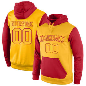 <b>Men's</b> Custom Embroidered Hooded Sweatshirt Yellow Red Raglan Sleeve Sporty Design With Pocket Regular Fit Autumn Wear - Product Image 3
