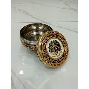 Sindoor <b>Box</b> Dibbi Brass and Copper Traditional Ritual and Daily Worship <b>Decorative</b> <b>Storage</b> <b>Box</b> - Product Image 3