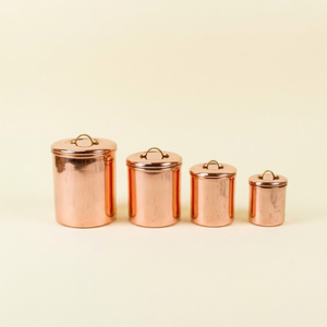 Vintage Copper Kitchen Canister Set With Lids Antique Handcrafted Metal Food Storage Jars For Flour Sugar Coffee And Tea - Product Image 3
