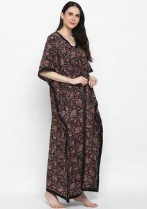 Kaftan en coton à nouer à fleurs imprimé bloc de main noir caftan parfait pour les fêtes - Product Image 3