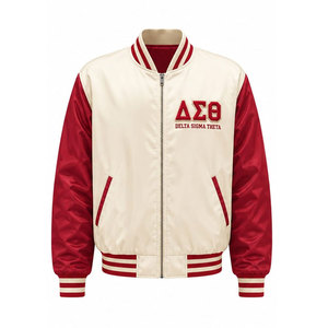 Chaqueta Universitaria Delta Sigma Theta Roja y Blanca con Bordado 1913 y Estampado Trasero, Estilo Preppy para Hombre, Chaqueta de Satén con Cierre Frontal - Product Image 2